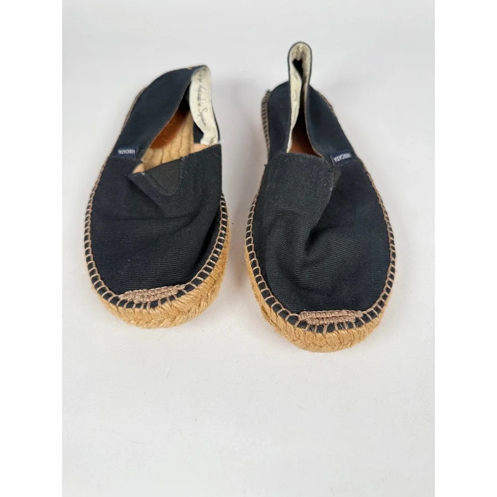 Viscata‎ Barcelona Black Canvas Espadrille Flats Slip On Shoes Spain Women 38